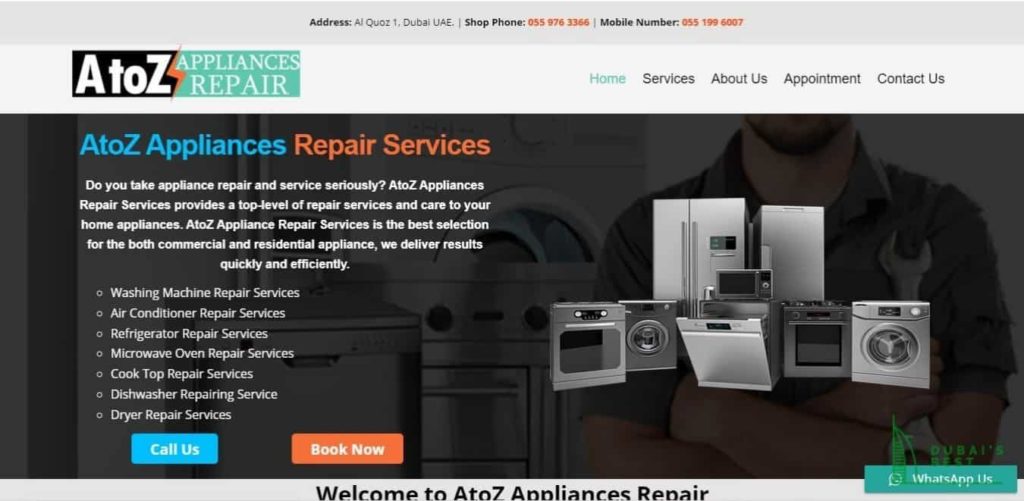 A to Z Appliance Repair's Homepage