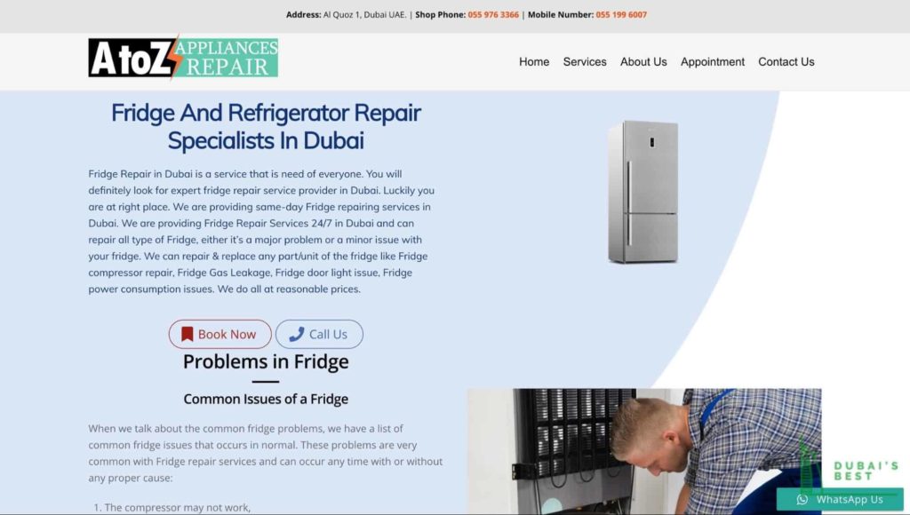 A to Z Appliances Repair's Homepage
