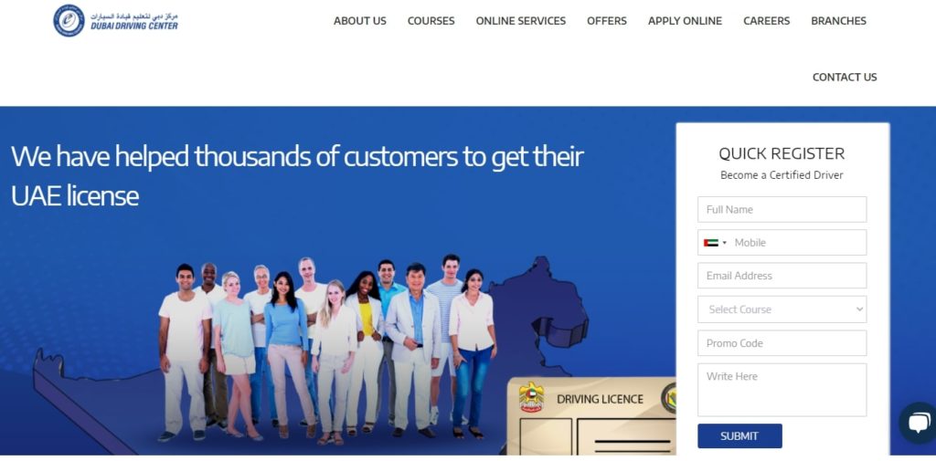 Dubai Driving Center's Homepage