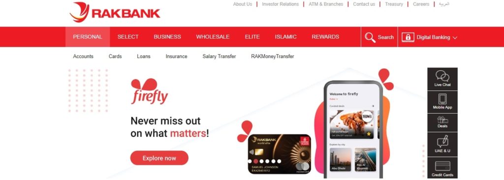 RAK Bank's Homepage