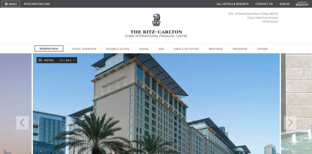 Ritz-Carlton, Dubai International Financial Centre's Homepage
