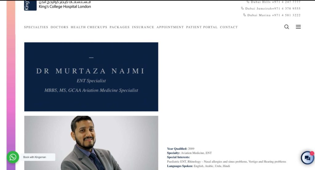 Dr Murtaza Najmi of King’s College Hospital Dubai's Homepage