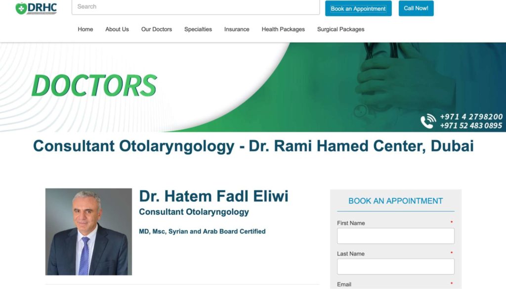 Dr. Hatem Fadl Eliwi of Dr. Rami Hawed Medical Center's Homepage