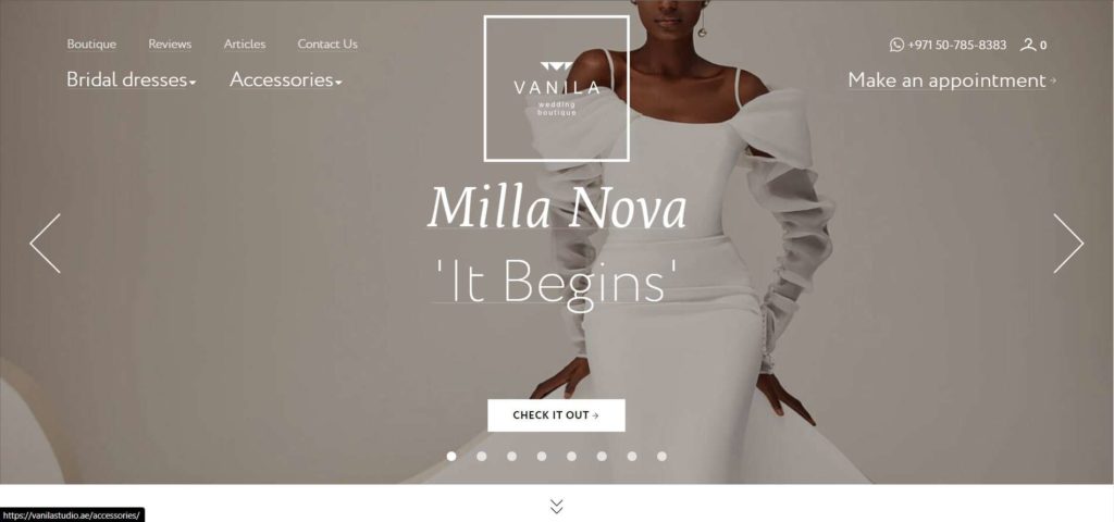 Vanila Bridal Boutique Homepage