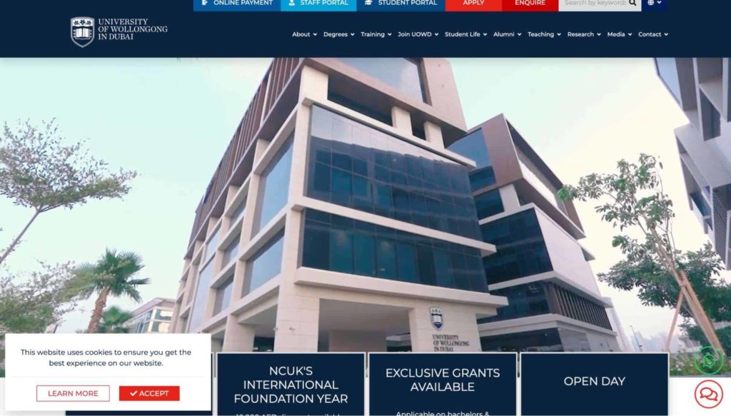 University of Wollongong in Dubai Homepage_1
