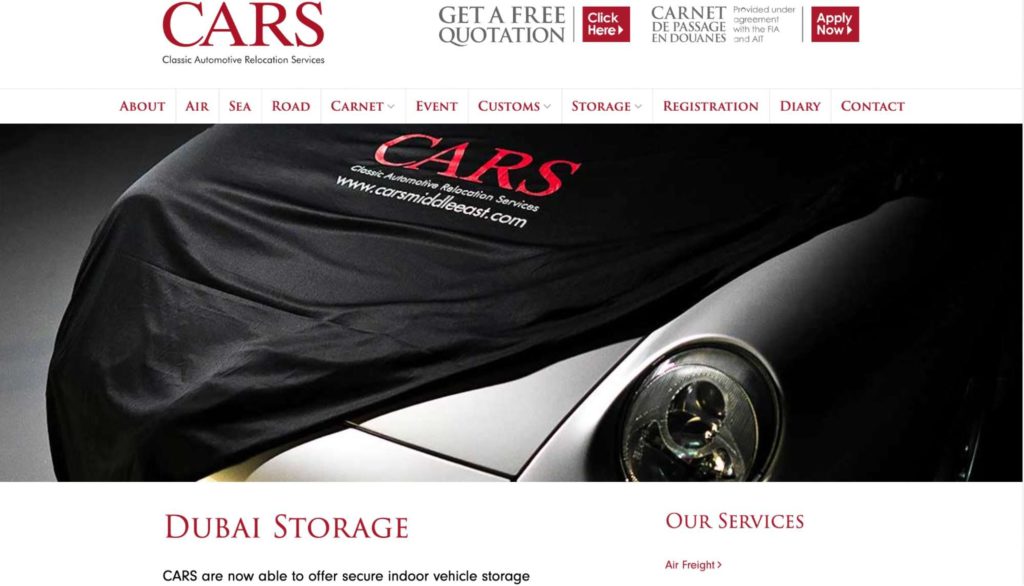 Classic Automotive Relocation Services (CARS) Dubai Homepage