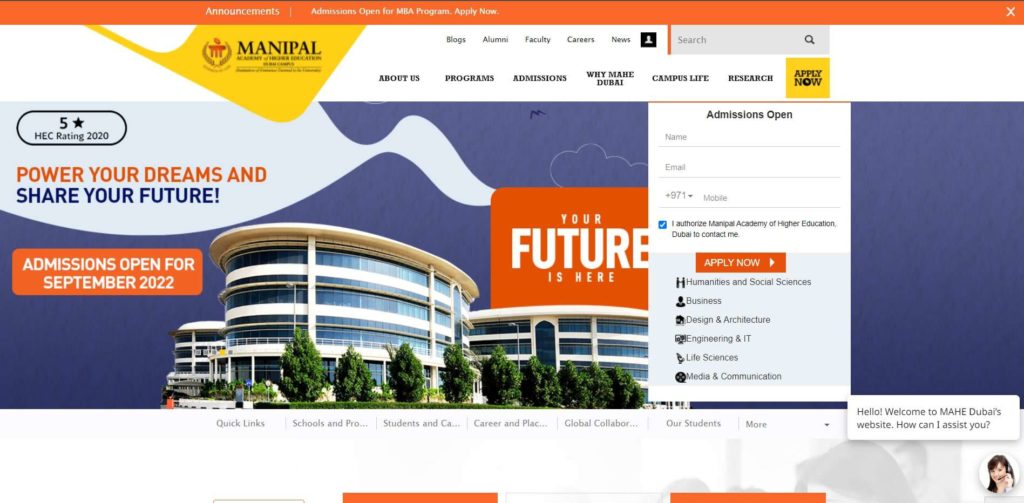 Manipal Academy of Higher Education Homepage