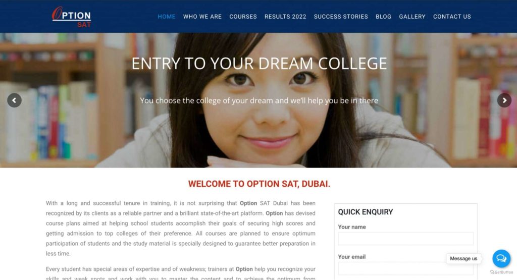 Option SAT Dubai Homepage