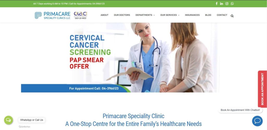 Primacare Specialty Clinic Homepage