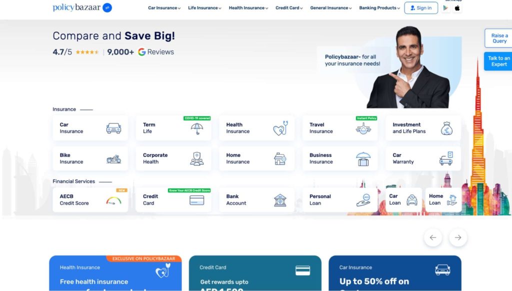Policybazaar UAE Homepage