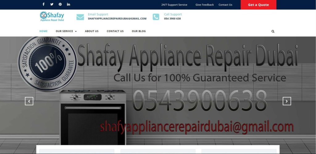 Shafay Appliance Repair Homepage