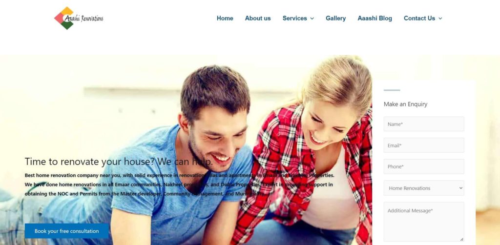 Aaashi Renovations Homepage