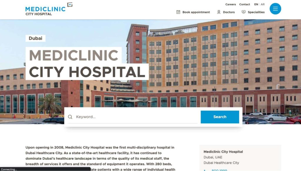 Mediclinic Dubai Healthcare City Homepage
