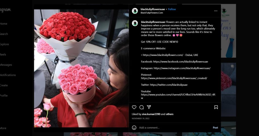 Black Tulip Flowers Instagram Post