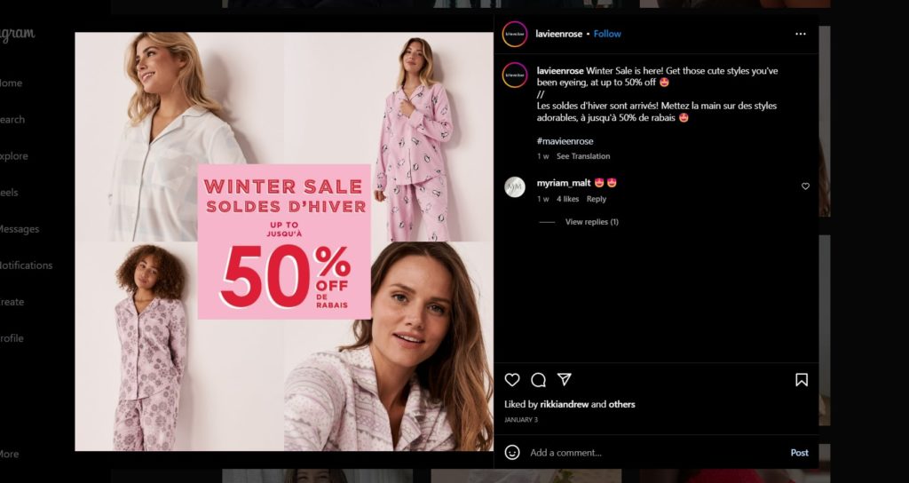 La Vie en Rose Instagram Post
