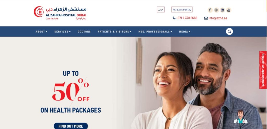 Al Zahra Hospital Dubai's Homepage