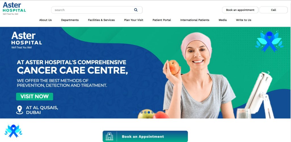Aster Hospital's Homepage