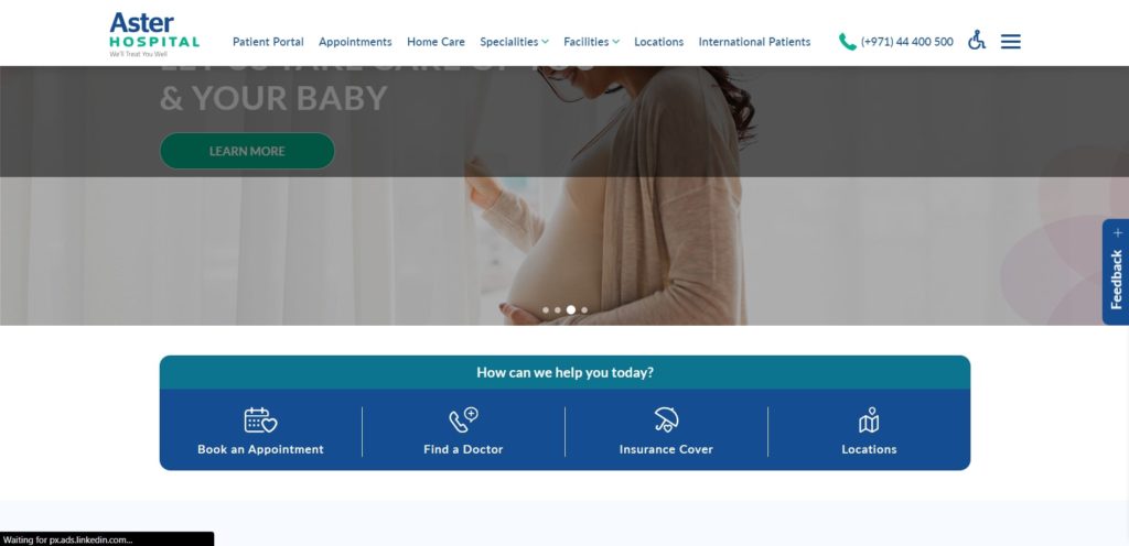 Aster Hospital's Homepage
