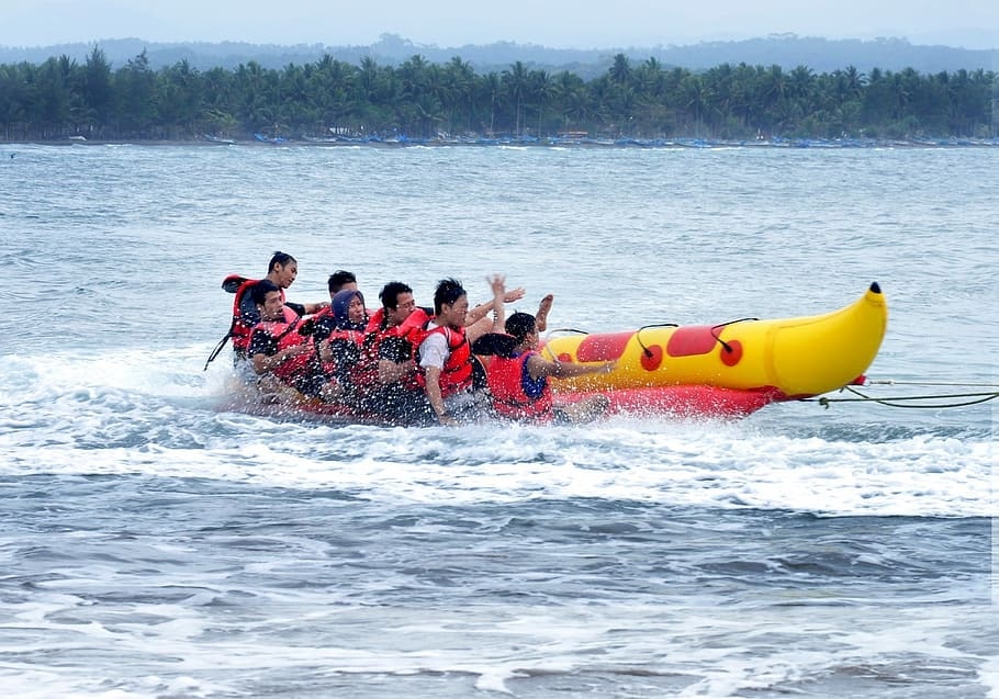 Get pulled through the waves on a Banana Boat Ride at Beach Riders